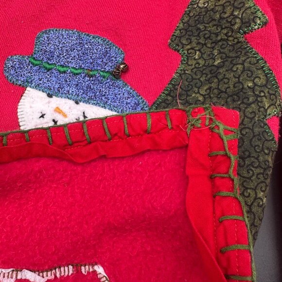 Vintage Christmas Sweater Open Cardigan Red Snowman Embellished Retro Holiday - Picture 5 of 8